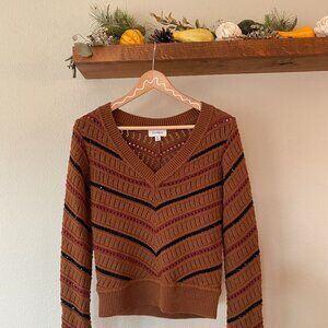 Boutique Brown Sweater with Red and Black Stripes